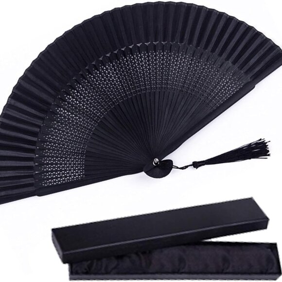 Silk Folding Fan, Bamboo Wood Hand Fan Japanese Vintage Retro Style Handmade Han - Picture 1 of 6